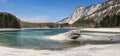 Tovel lake is characterised by green and blue colour shades of water,ÃÂ Ville d`Anaunia, Trentino, Italy Royalty Free Stock Photo